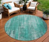 8' Teal Blue Aqua And Gray Round Striped Washable Indoor Outdoor Area Rug