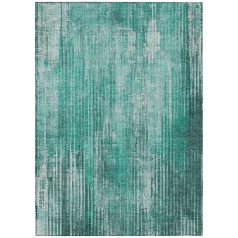 8' X 10' Teal Blue Aqua And Gray Striped Washable Indoor Outdoor Area Rug
