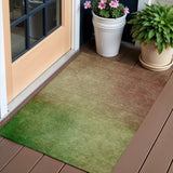 3' X 5' Blush Taupe And Green Ombre Washable Indoor Outdoor Area Rug