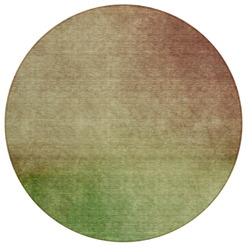 8' Blush Taupe And Green Round Ombre Washable Indoor Outdoor Area Rug