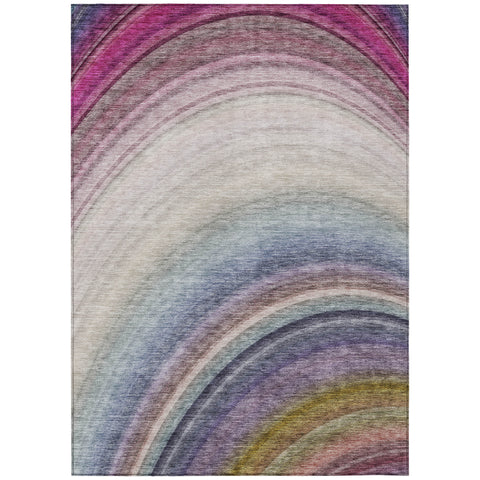 5' X 8' Beige Purple And Ivory Abstract Washable Indoor Outdoor Area Rug