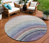 8' Beige Purple And Ivory Round Abstract Washable Indoor Outdoor Area Rug