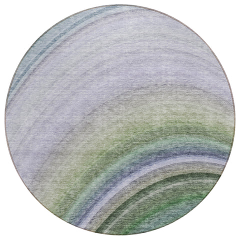 8' Teal Blue Artichoke Green And Green Round Abstract Washable Indoor Outdoor Area Rug