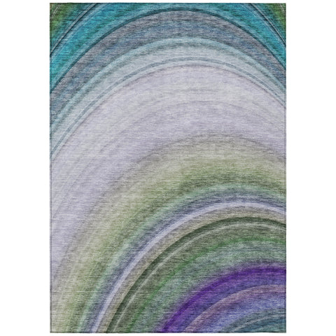8' X 10' Teal Blue Artichoke Green And Green Abstract Washable Indoor Outdoor Area Rug