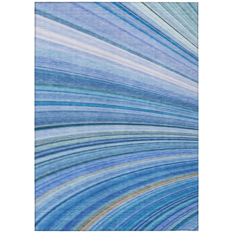 5' X 8' Denim Blue And Sky Blue Abstract Washable Indoor Outdoor Area Rug