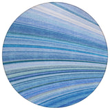 8' Denim Blue And Sky Blue Round Abstract Washable Indoor Outdoor Area Rug
