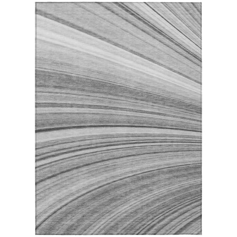 5' X 8' Gray Silver And Ivory Abstract Washable Indoor Outdoor Area Rug