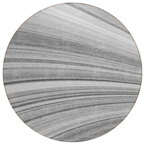 8' Gray Silver And Ivory Round Abstract Washable Indoor Outdoor Area Rug