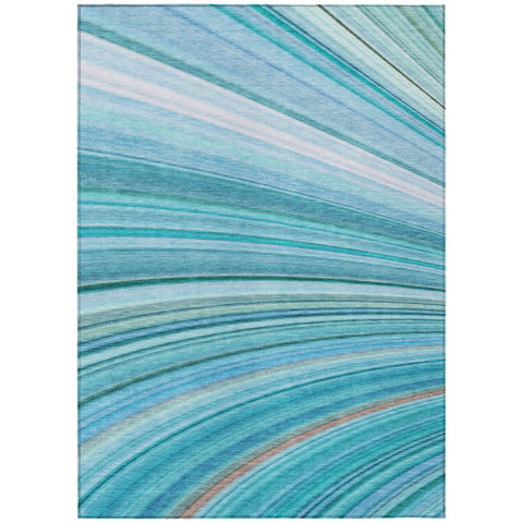 8' X 10' Teal Blue Aqua And Blue Abstract Washable Indoor Outdoor Area Rug