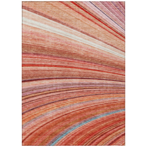 5' X 8' Terra Cotta Salmon And Orange Striped Washable Indoor Outdoor Area Rug