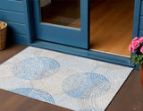 3' X 5' Ivory Blue And Taupe Polka Dot Washable Indoor Outdoor Area Rug