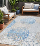 5' X 8' Ivory Blue And Taupe Polka Dot Washable Indoor Outdoor Area Rug