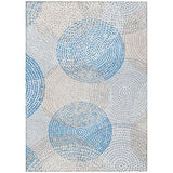 5' X 8' Ivory Blue And Taupe Polka Dot Washable Indoor Outdoor Area Rug
