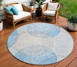 8' Ivory Blue And Taupe Round Polka Dot Washable Indoor Outdoor Area Rug