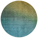 8' Brown Blue And Taupe Round Ombre Washable Indoor Outdoor Area Rug