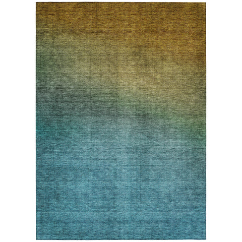 8' X 10' Brown Blue And Taupe Ombre Washable Indoor Outdoor Area Rug