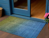 3' X 5' Olive Green Blue And Navy Blue Ombre Washable Indoor Outdoor Area Rug