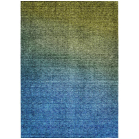 8' X 10' Olive Green Blue And Navy Blue Ombre Washable Indoor Outdoor Area Rug