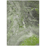 3' X 5' Artichoke Green And Ivory Abstract Washable Indoor Outdoor Area Rug
