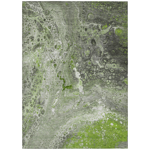 3' X 5' Artichoke Green And Ivory Abstract Washable Indoor Outdoor Area Rug