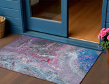 3' X 5' Sky Blue And Purple Abstract Washable Indoor Outdoor Area Rug