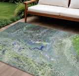 8' X 10' Green And Lime Green Abstract Washable Indoor Outdoor Area Rug