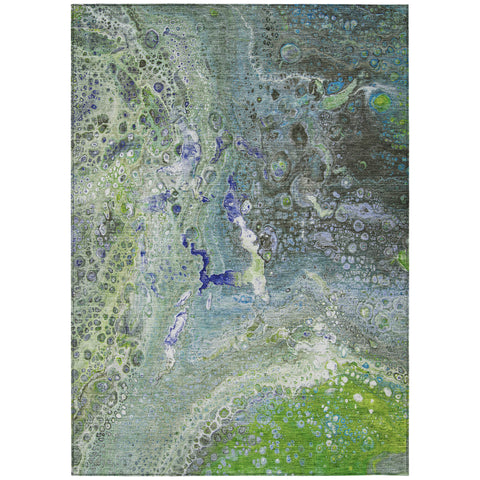 8' X 10' Green And Lime Green Abstract Washable Indoor Outdoor Area Rug