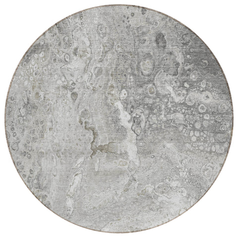 8' Silver Gray And Taupe Round Abstract Washable Indoor Outdoor Area Rug