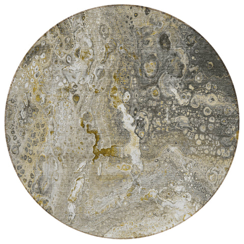 8' Taupe Brown And Beige Round Abstract Washable Indoor Outdoor Area Rug