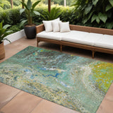 8' X 10' Teal Blue Lime Green And Green Abstract Washable Indoor Outdoor Area Rug