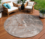 8' Terra Cotta Copper And Gray Round Abstract Washable Indoor Outdoor Area Rug