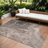 8' X 10' Terra Cotta Copper And Gray Abstract Washable Indoor Outdoor Area Rug