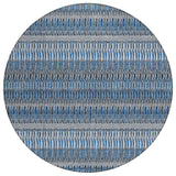 8' Denim Blue And Ivory Round Striped Washable Indoor Outdoor Area Rug