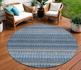 8' Denim Blue And Ivory Round Striped Washable Indoor Outdoor Area Rug