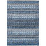 8' X 10' Denim Blue And Ivory Striped Washable Indoor Outdoor Area Rug