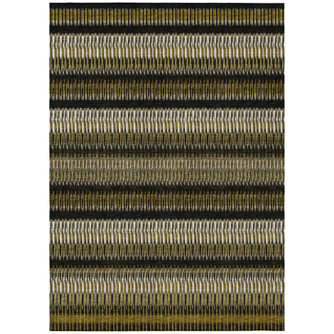 5' X 8' Brown Ivory And Black Striped Washable Indoor Outdoor Area Rug