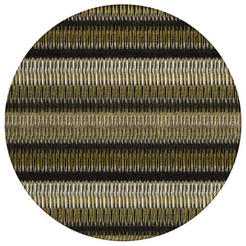 8' Brown Ivory And Black Round Striped Washable Indoor Outdoor Area Rug