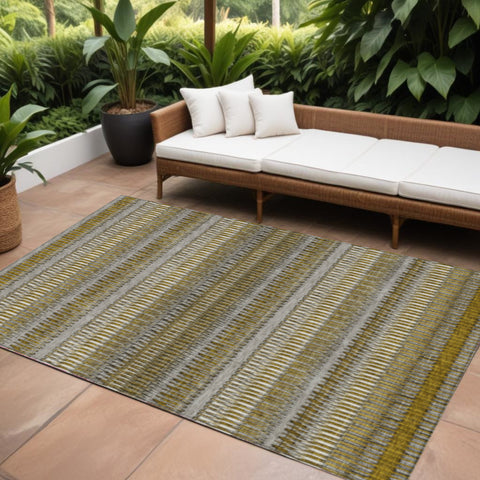 8' X 10' Coffee And Taupe Striped Washable Indoor Outdoor Area Rug
