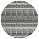 8' Gray Charcoal And Ivory Round Striped Washable Indoor Outdoor Area Rug