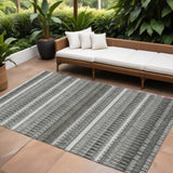 8' X 10' Gray Charcoal And Ivory Striped Washable Indoor Outdoor Area Rug