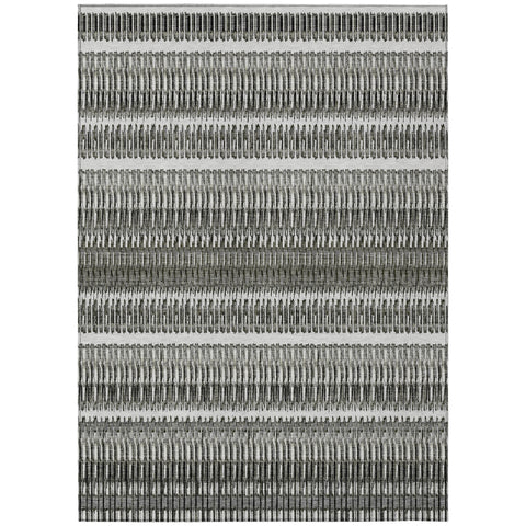 8' X 10' Gray Charcoal And Ivory Striped Washable Indoor Outdoor Area Rug