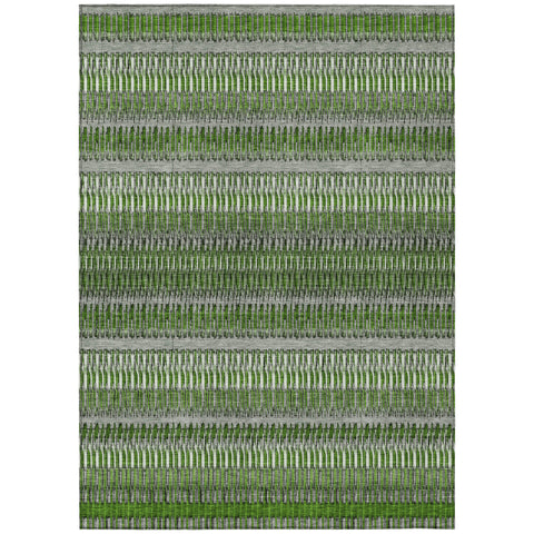 5' X 8' Green And Ivory Striped Washable Indoor Outdoor Area Rug