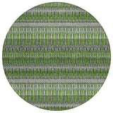 8' Green And Ivory Round Striped Washable Indoor Outdoor Area Rug