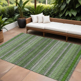 8' X 10' Green And Ivory Striped Washable Indoor Outdoor Area Rug