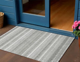 3' X 5' Ivory Gray And Taupe Striped Washable Indoor Outdoor Area Rug
