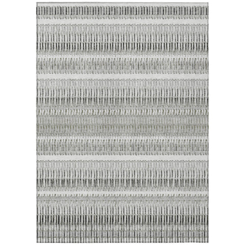 3' X 5' Ivory Gray And Taupe Striped Washable Indoor Outdoor Area Rug