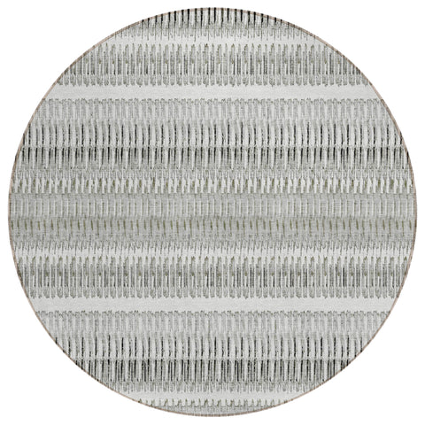 8' Ivory Gray And Taupe Round Striped Washable Indoor Outdoor Area Rug