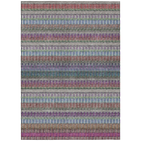 3' X 5' Taupe Purple And Blue Striped Washable Indoor Outdoor Area Rug