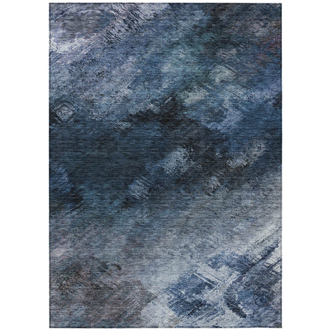 5' X 8' Navy Blue And Denim Blue Abstract Washable Indoor Outdoor Area Rug