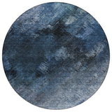8' Navy Blue And Denim Blue Round Abstract Washable Indoor Outdoor Area Rug